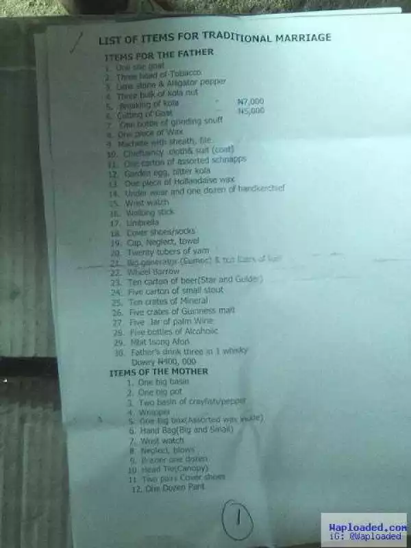 Checkout The Marriage List Given to a Young Man Who Wants To Marry (Photos)